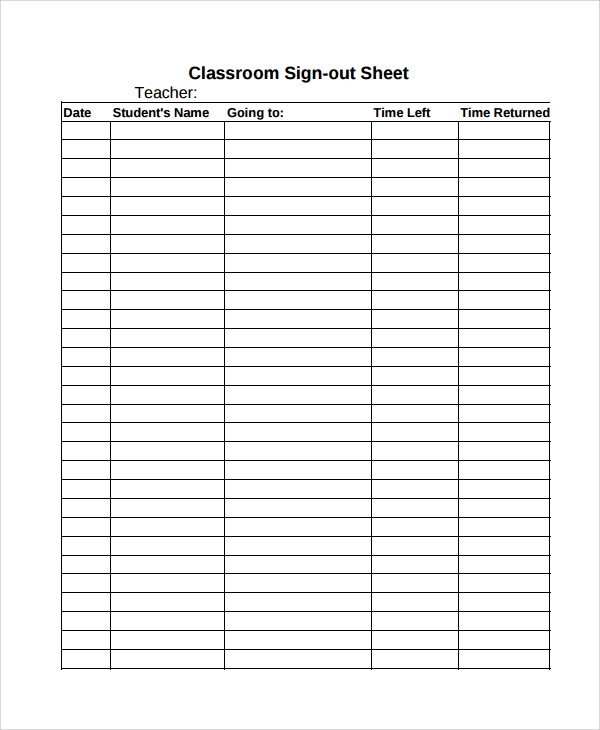 Sign Out Sheet Template Sample Classroom Sign Out Sheet 8 Free Documents