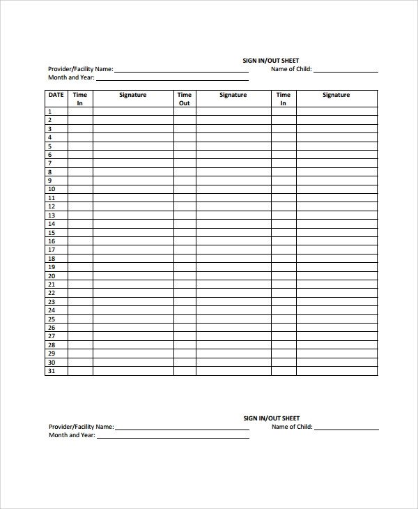 Sign Out Sheet Template Sample School Sign Out Sheet 9 Free Documents Download