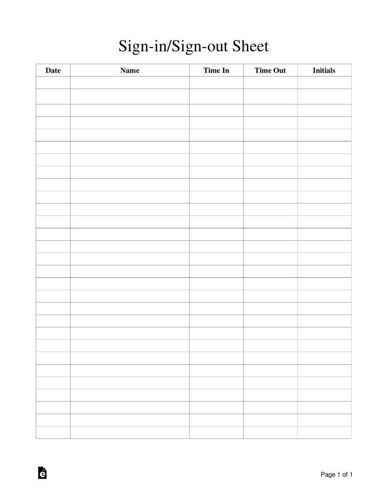 Sign Out Sheet Template Sign In Sign Out Sheet Template