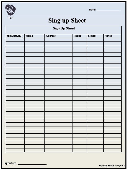 Sign Up form Template 9 Free Sample Picnic Party Sign Up Sheet Templates