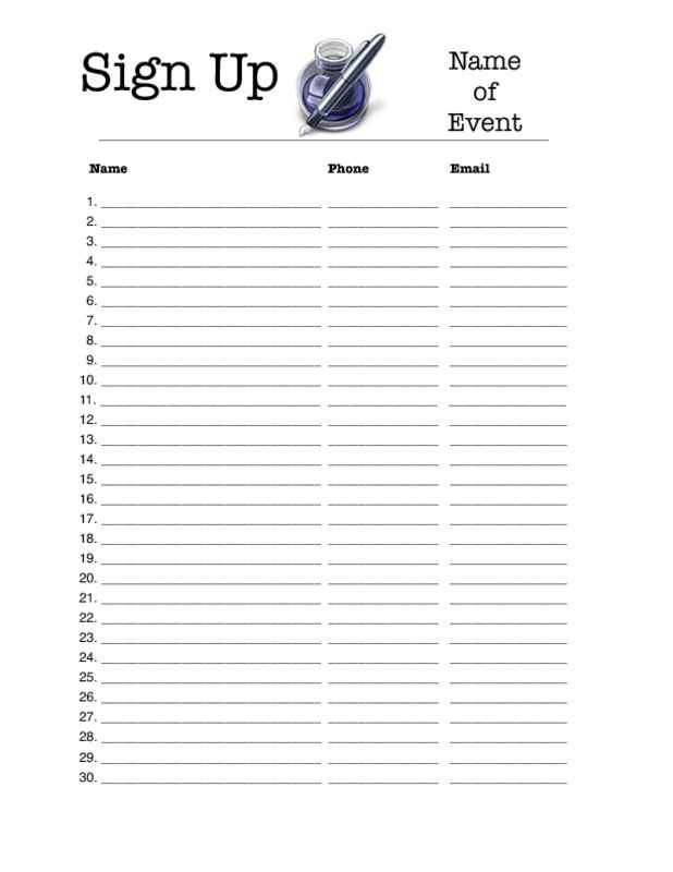 Sign Up form Template Editable Sign Up Sheet