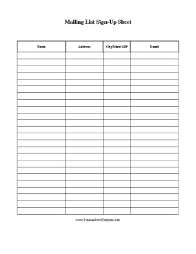 Sign Up form Template Mailing List Sign Up Sheet Template