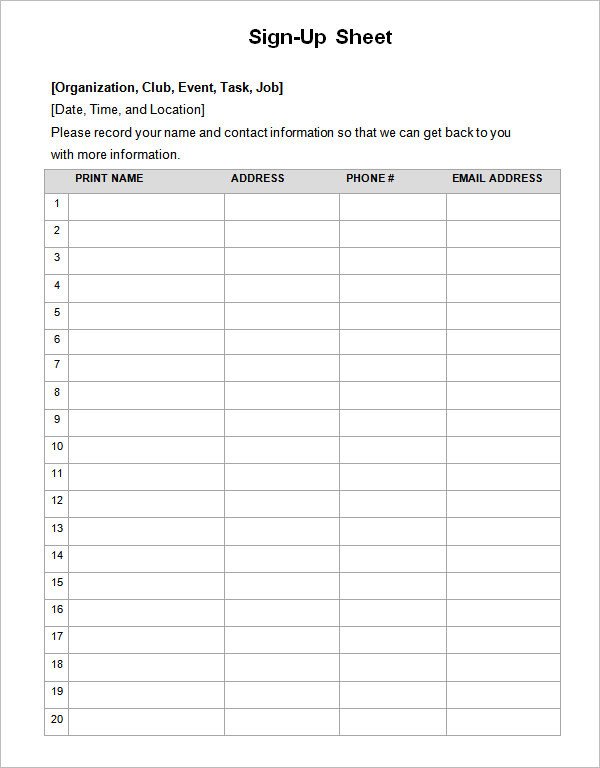 Sign Up form Template Sign Up Sheet Template 13 Download Free Documents In