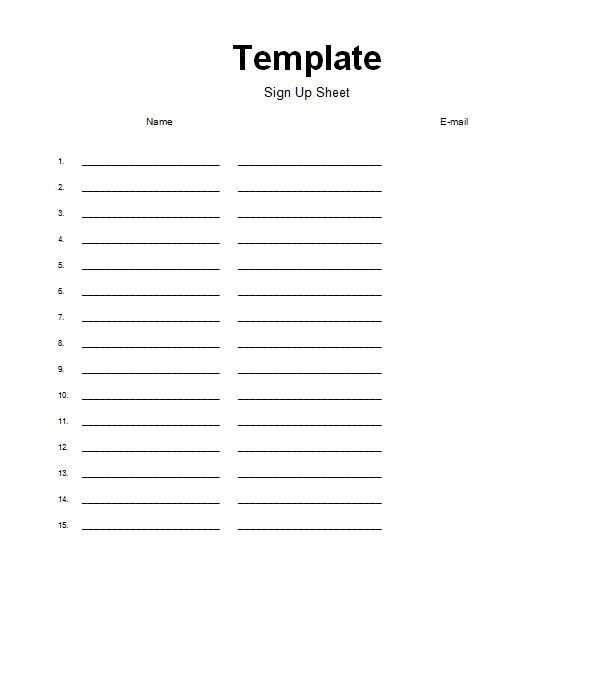 Sign Up form Template Sign Up Sheet Template