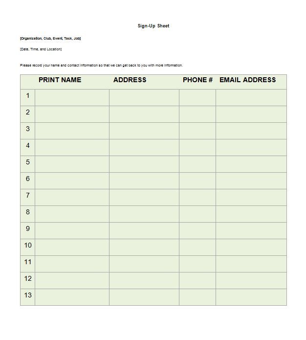 Sign Up Sheet Template Word 40 Sign Up Sheet Sign In Sheet Templates Word &amp; Excel