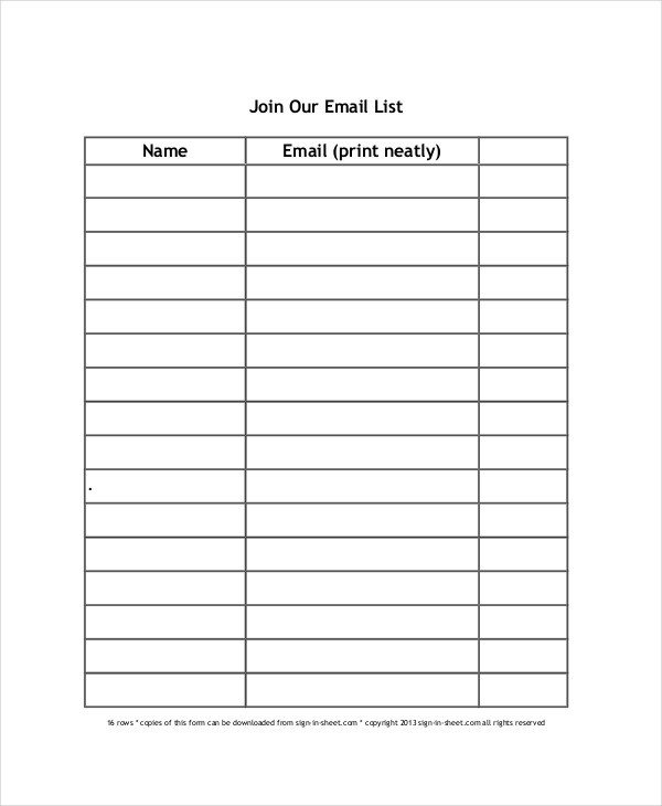 Sign Up Sheet Template Word Sign Up Sheet Template