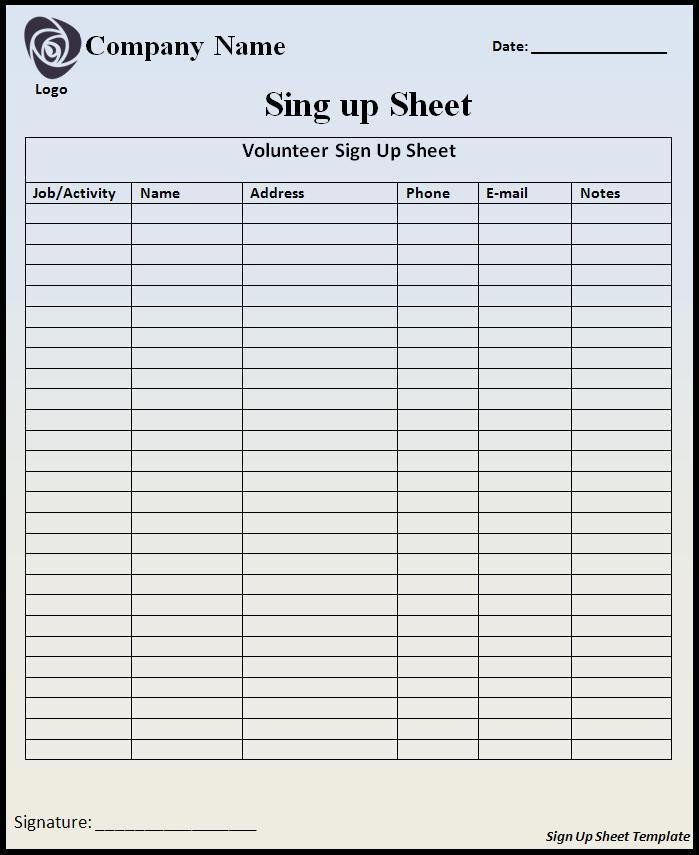 Sign Up Sheet Template Word Sign Up Sheet Template
