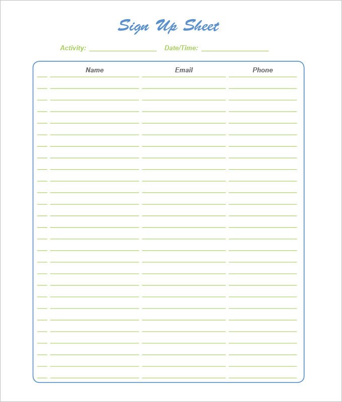 Sign Up Sheet Template Word Sign Up Sheets 58 Free Word Excel Pdf Documents