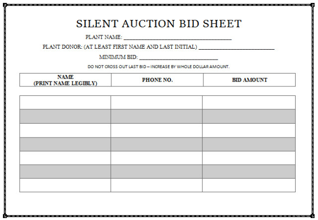Silent Auction Bid Sheet 30 Silent Auction Bid Sheet Templates [word Excel Pdf]