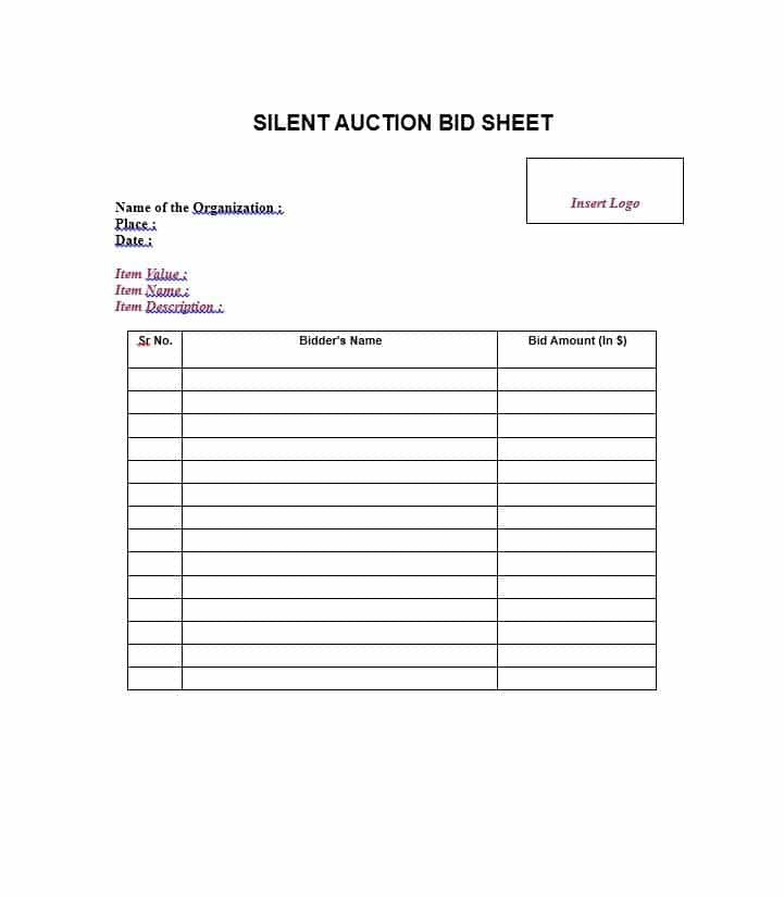 Silent Auction Bid Sheet 40 Silent Auction Bid Sheet Templates [word Excel]