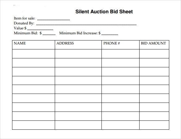 Silent Auction Bid Sheet Template 20 Sample Silent Auction Bid Sheet Templates to Download