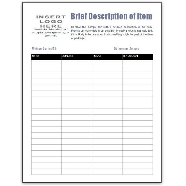 Silent Auction Bid Sheet Template Free Bid Sheet Template Collection Downloads for Ms Publisher