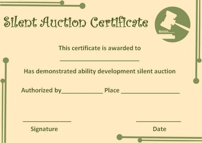Silent Auction Certificate Template Silent Auction Certificate Template