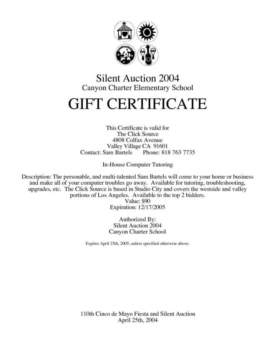 Silent Auction Certificate Template Silent Auction Gift Certificate Template