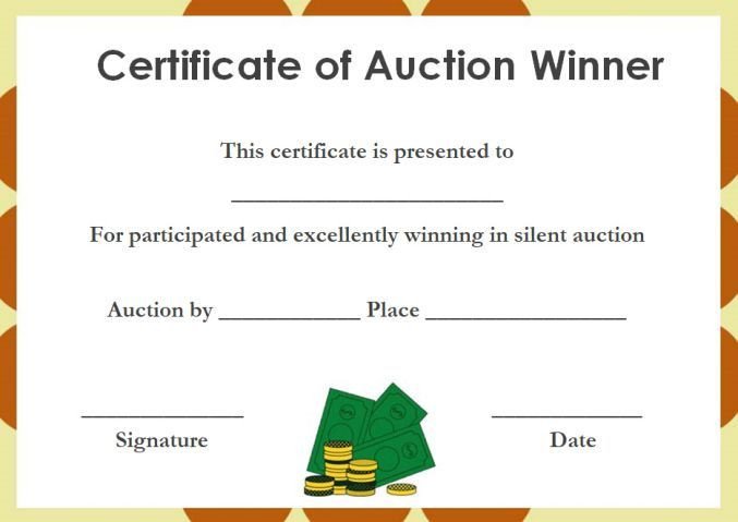 Silent Auction Certificate Template Silent Auction Winner Certificate