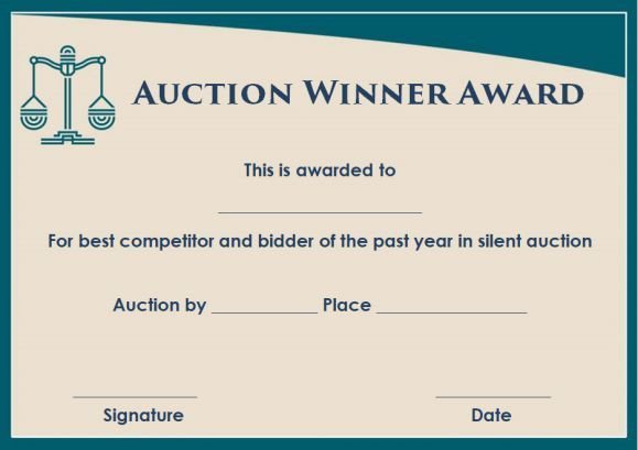Silent Auction Certificate Template Silent Auction Winner Certificate Template Sample