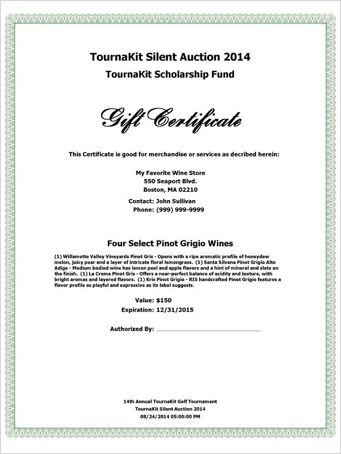 Silent Auction Gift Certificate Template Charity Auction forms 108 Silent Auction Bid