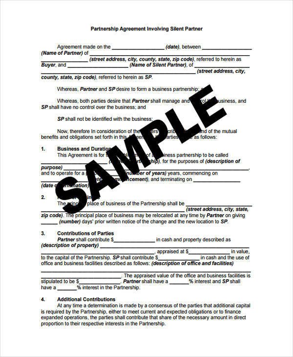Silent Investor Agreement 9 Partnership Contract Templates Example Word Apple