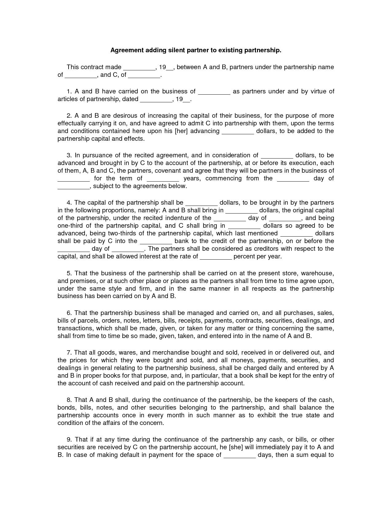 Silent Investor Agreement Silent Investor Agreement Free Printable Documents
