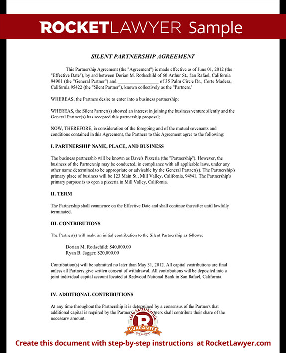 Silent Investor Agreement Silent Partnership Agreement Template with Sample