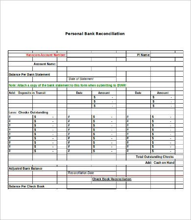 Simple Bank Reconciliation Template Bank Reconciliation Template 11 Free Excel Pdf