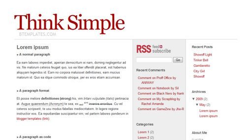 Simple Blogger Templates Free Think Simple Blogger Template Btemplates