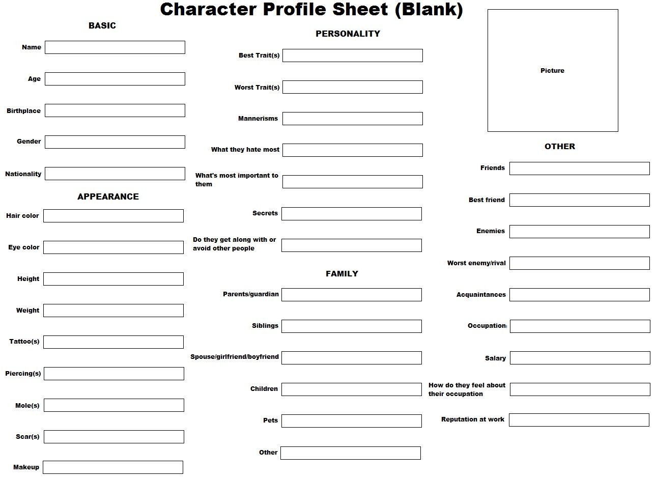 Simple Character Bio Template Anime Character Profile Template