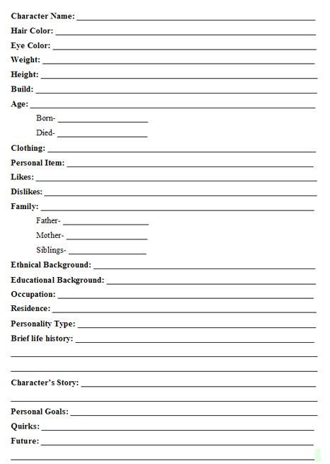 Simple Character Bio Template Character Bio Template
