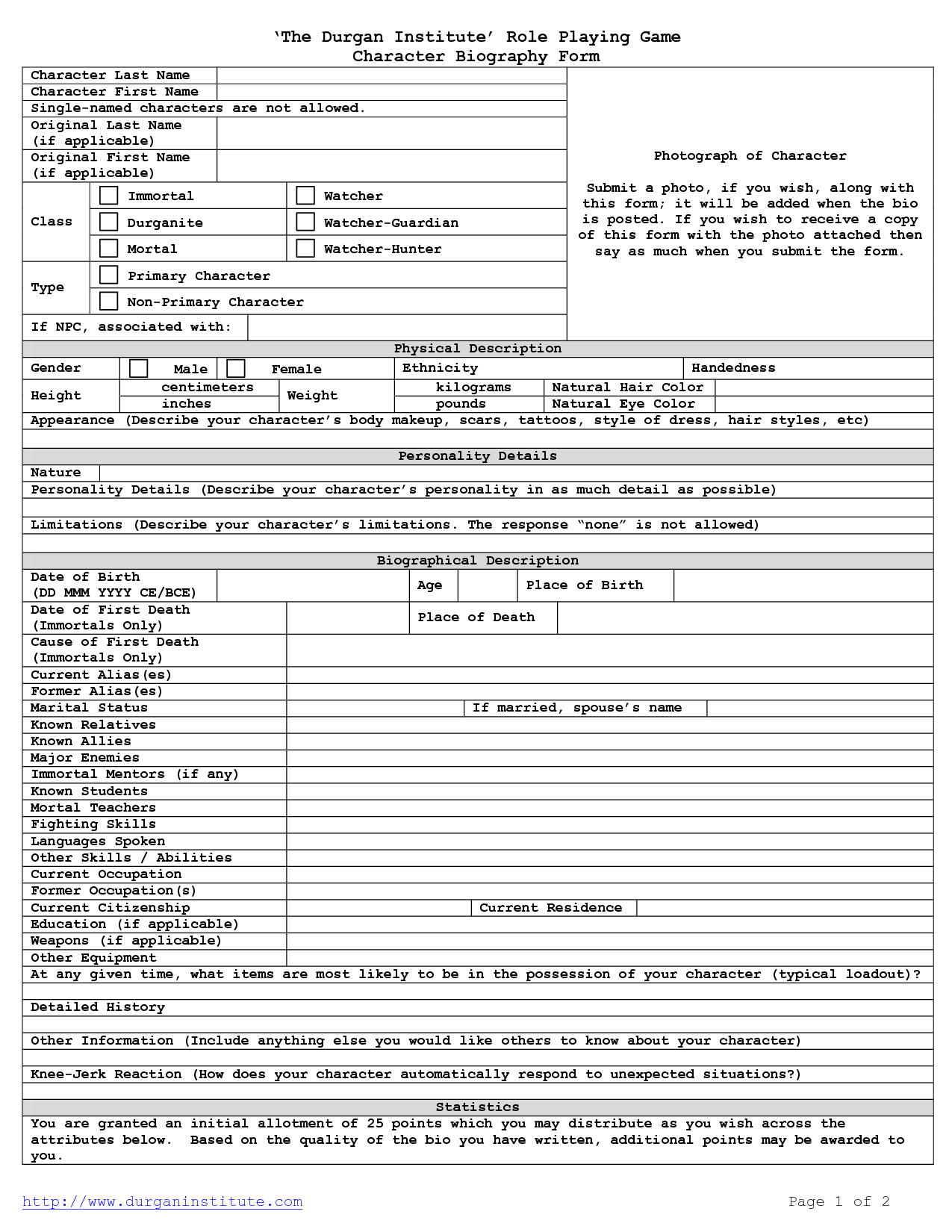 Simple Character Bio Template Character Bio Template