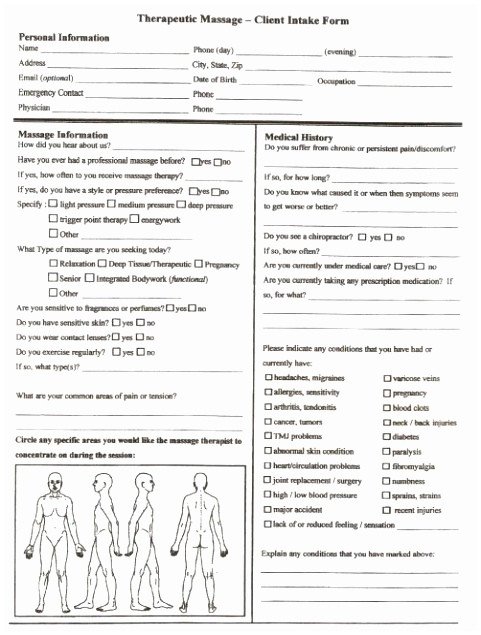 Simple Massage Intake form 10 Physical therapy Intake form Template Jruai