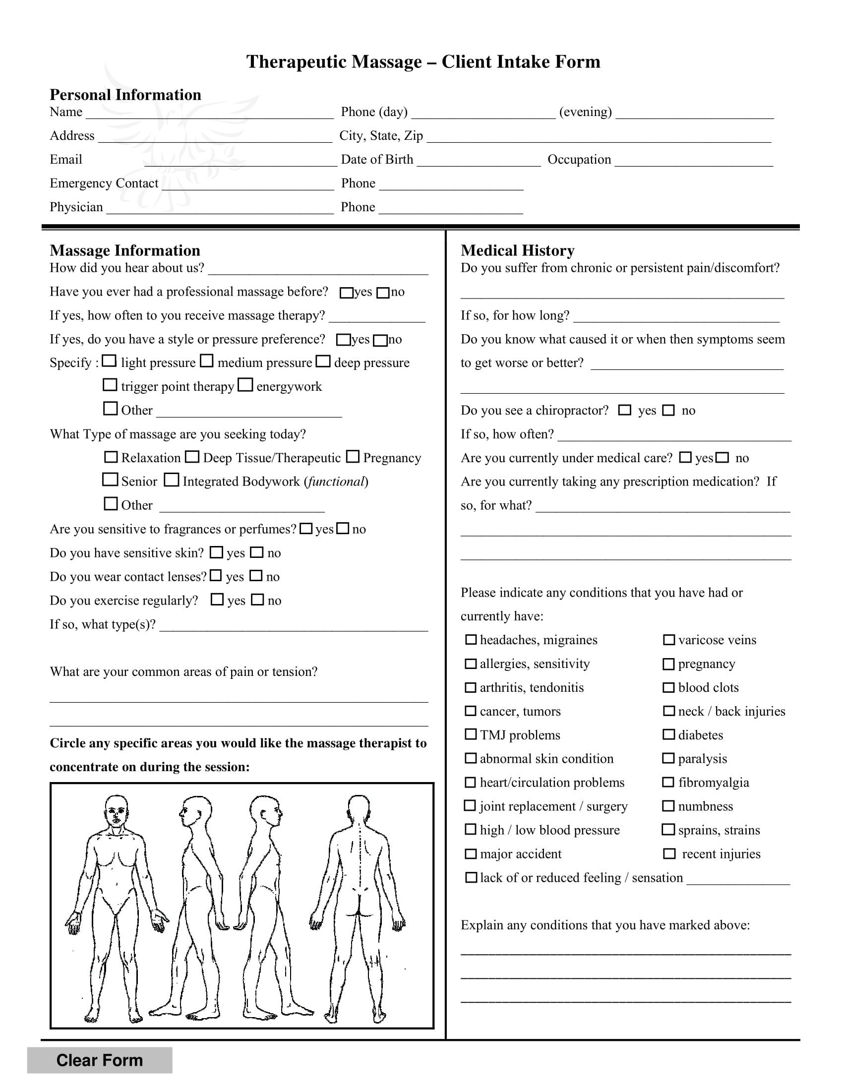 Simple Massage Intake form 13 Client Intake forms Pdf Doc