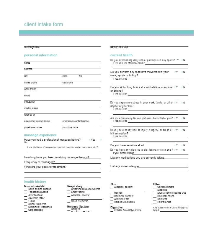 Simple Massage Intake form 59 Best Massage Intake forms for Any Client Printable