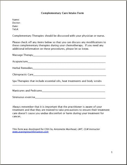 Simple Massage Intake form Plementary Care History form by Antoinette Muirhead