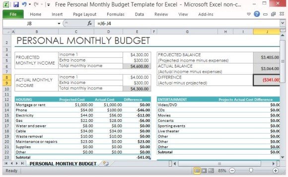 Simple Personal Budget Template Free Personal Monthly Bud Template for Excel