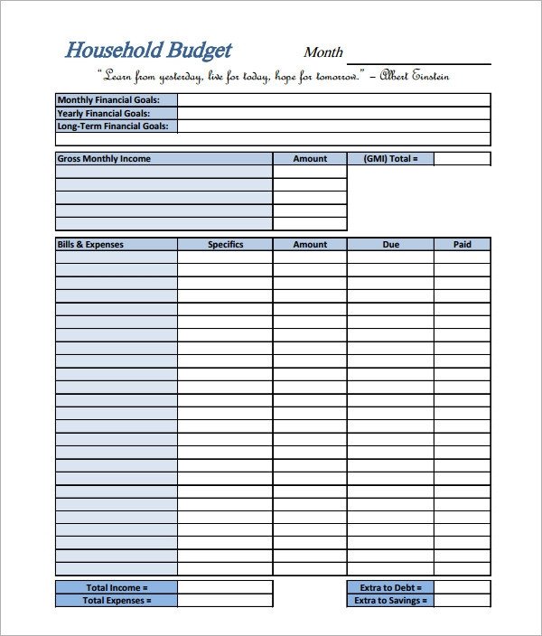 Simple Personal Budget Template Sample Household Bud 10 Documents In Pdf Word Excel
