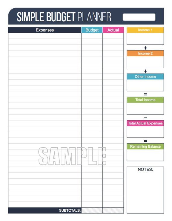 Simple Personal Budget Template Simple Bud Planner Worksheet Editable Personal