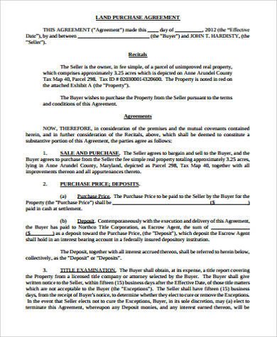 Simple Purchase Agreement Template 8 Land Purchase Agreement Sample Free Word Pdf format