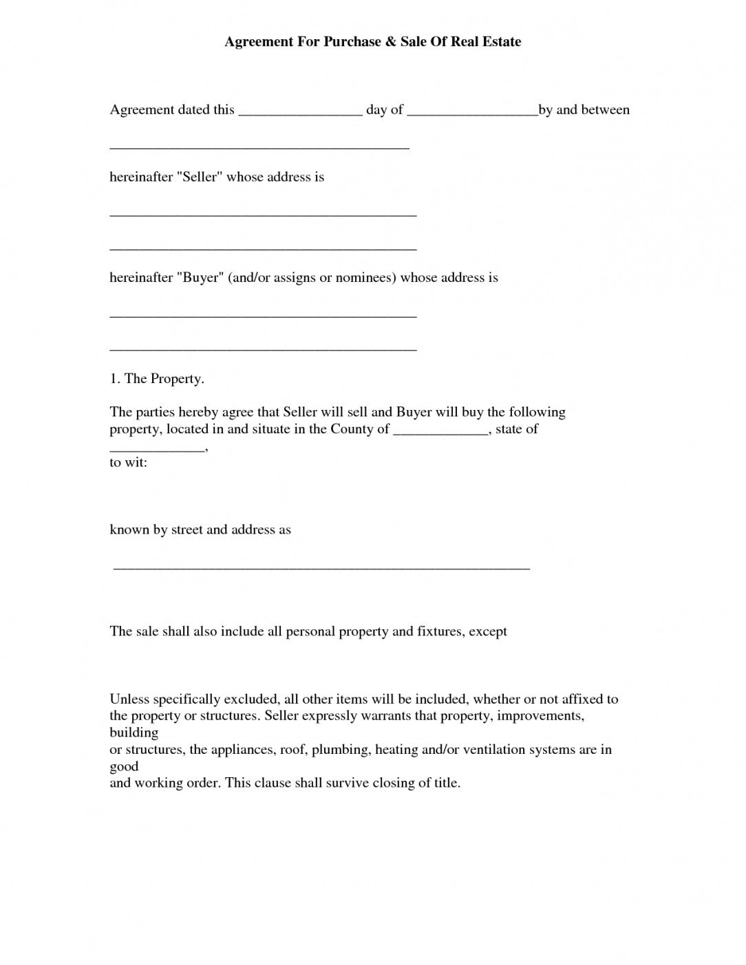 Simple Purchase Agreement Template Simple Real Estate Purchase Agreement