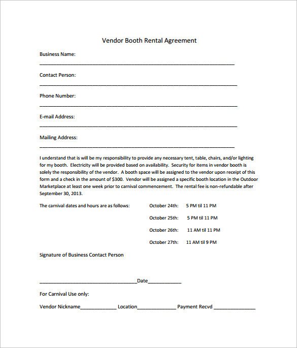 Simple Vendor Agreement Template Booth Rental Agreement 8 Download Free Documents In Pdf