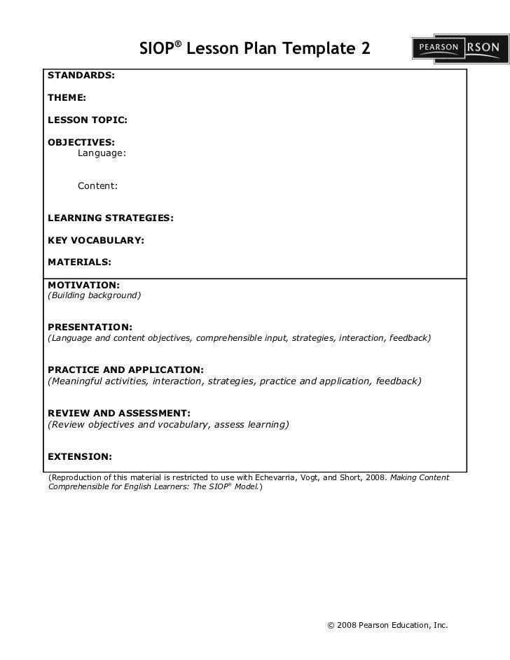 Siop Lesson Plan Template 1 Siop Lesson Plan Template2