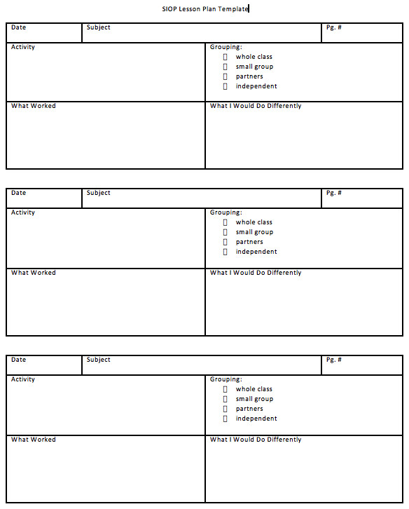 Siop Lesson Plan Template 2 Download Siop Lesson Plan Template 1 2