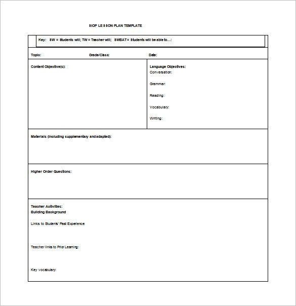 Siop Lesson Plan Template 2 Siop Lesson Plan Template Free Word Pdf Documents