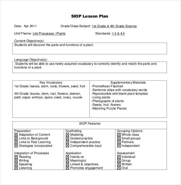 Siop Lesson Plan Template 59 Lesson Plan Templates Pdf Doc Excel