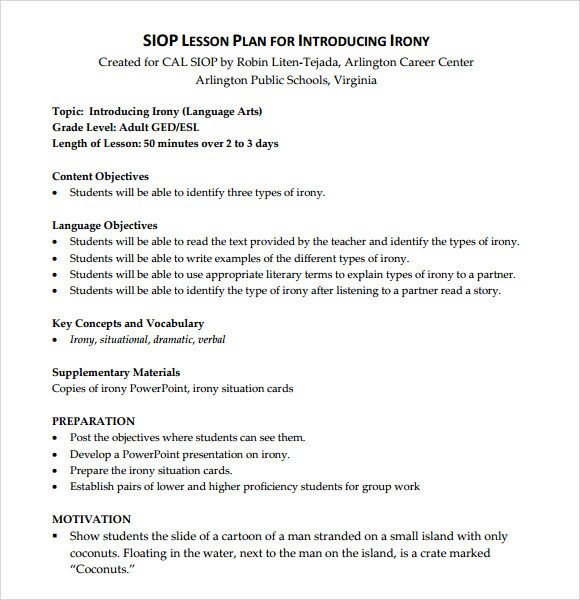 Siop Lesson Plan Template Siop Lesson Plan Templates – 9 Examples In Pdf Word format
