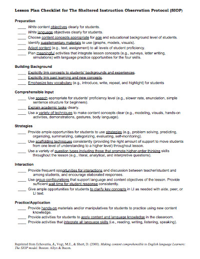 Siop Model Lesson Plan Template Here is A Helpful Siop Lesson Plan Checklist