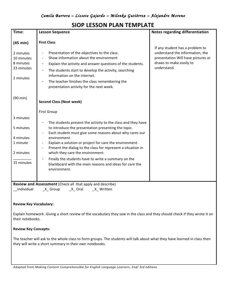 Siop Model Lesson Plan Template Siop Unit Lesson Plan Template Sei Model