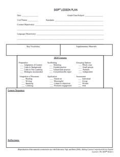 Siop Model Lesson Plan Template Siop Unit Lesson Plan Template Sei Model
