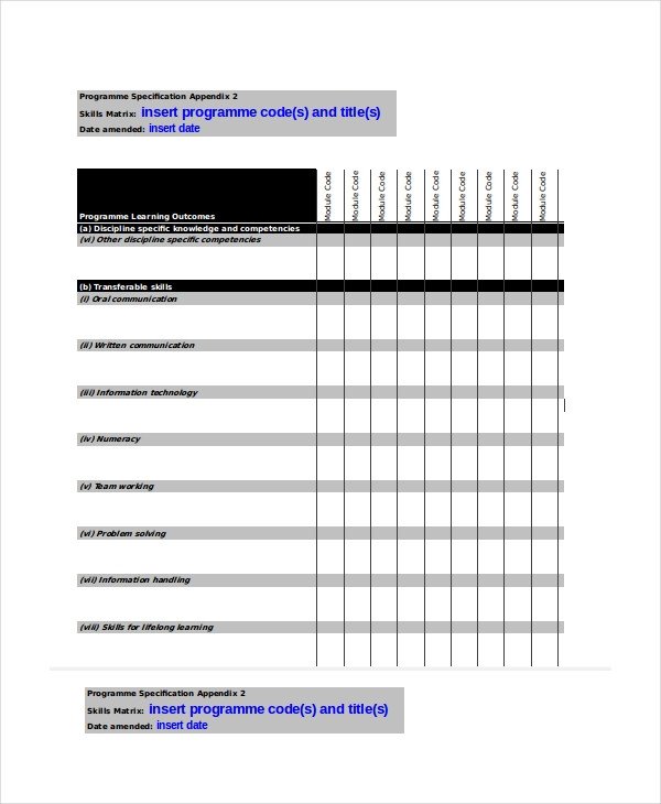 Skills Matrix Template Excel Excel Matrix Template 6 Free Excel Documents Download