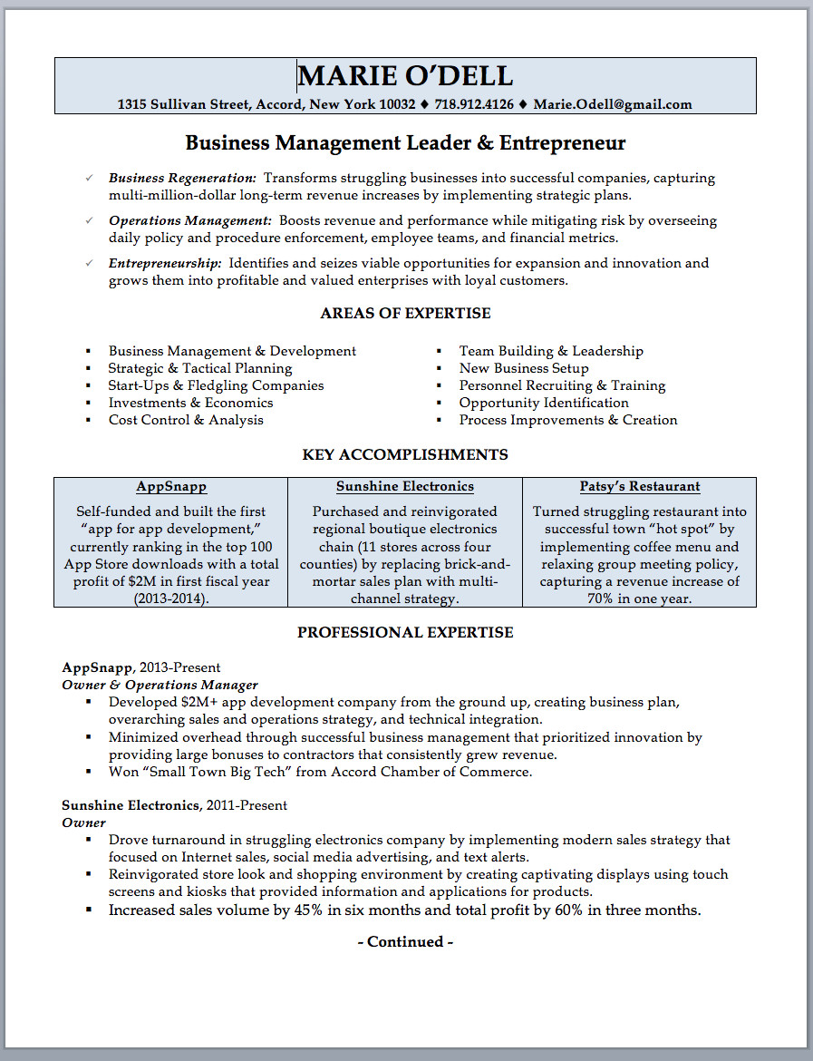 Small Business Owner Resume Business Owner Resume Sample &amp; Writing Guide