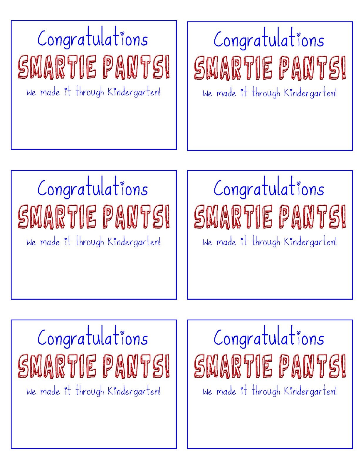 Smartie Pants Printable Template Gummy Bears and Pony Tails Gifts for Kindergarten Classmates